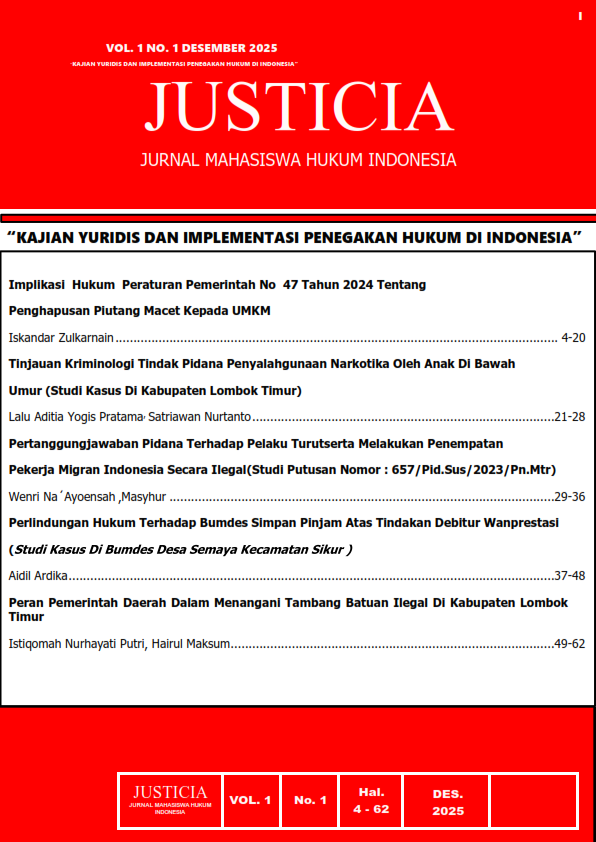 					View Vol. 1 No. 2 (2025): "Dinamika Penegakan Hukum dan Perlindungan Masyarakat dalam Perspektif Hukum Kontemporer"
				